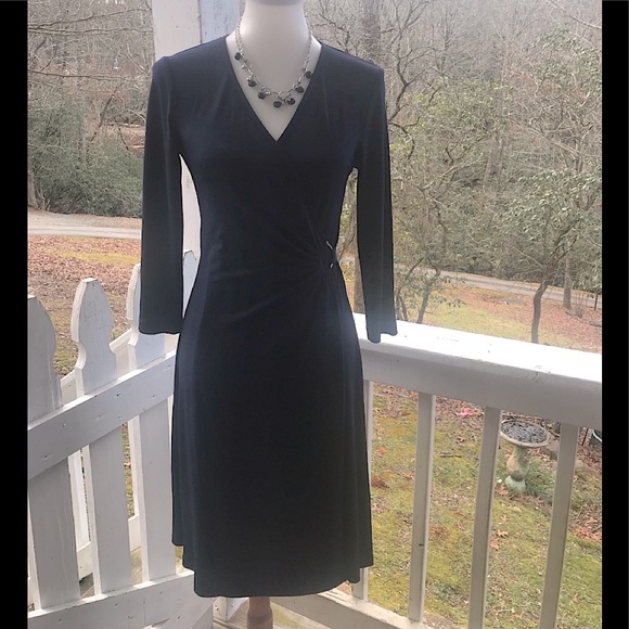 dressbarn Dresses & Skirts - Dress Barn Dark Navy Faux Wrap Dress 4 FREE SHIP